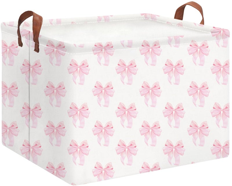 HKEC Rectangle Storage Basket with HandlesCollapsible Storage BinBooks BoxGift BasketShimmer Bowknot - Image 2