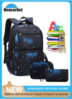 HomarKet 3PCS Backpacks  Set for Primary Junior School Backpack with Lunch Box Pencil Case Large Galaxy-print Durable Bookbags Lightweight Travel Backpack Set for Boys Girls  - Image 1