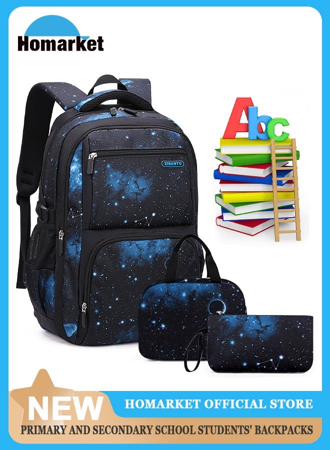 HomarKet 3PCS Backpacks  Set for Primary Junior School Backpack with Lunch Box Pencil Case Large Galaxy-print Durable Bookbags Lightweight Travel Backpack Set for Boys Girls - Image 1