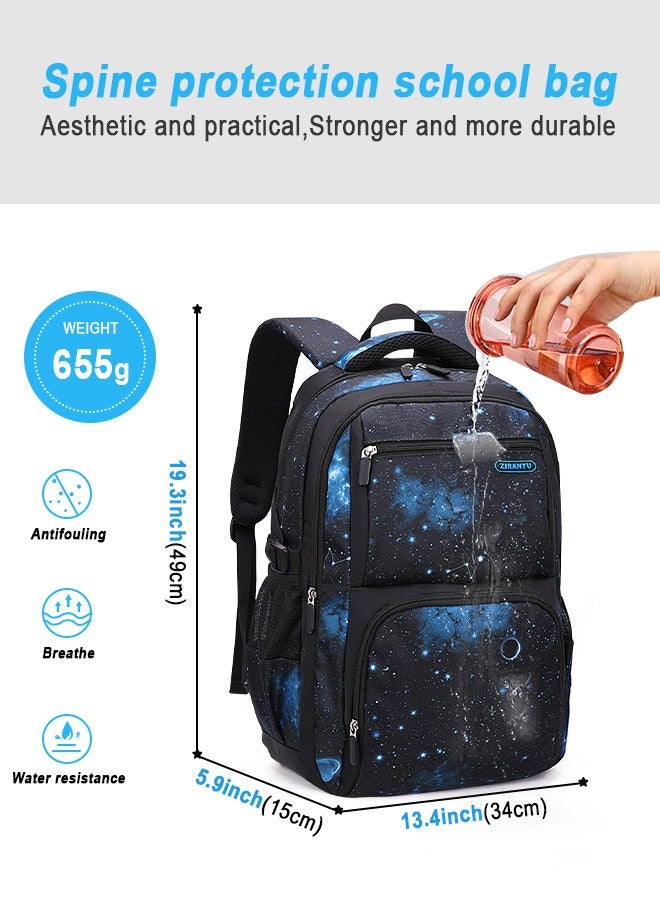 HomarKet 3PCS Backpacks  Set for Primary Junior School Backpack with Lunch Box Pencil Case Large Galaxy-print Durable Bookbags Lightweight Travel Backpack Set for Boys Girls - Image 2