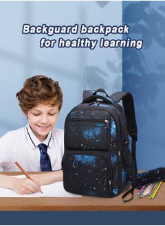 HomarKet 3PCS Backpacks  Set for Primary Junior School Backpack with Lunch Box Pencil Case Large Galaxy-print Durable Bookbags Lightweight Travel Backpack Set for Boys Girls  - Image 5