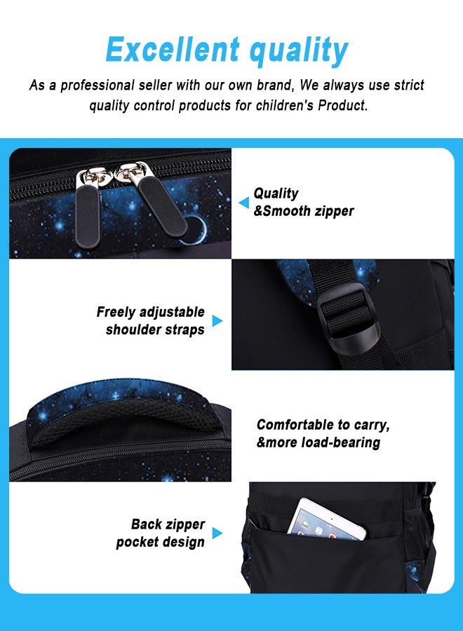 HomarKet 3PCS Backpacks  Set for Primary Junior School Backpack with Lunch Box Pencil Case Large Galaxy-print Durable Bookbags Lightweight Travel Backpack Set for Boys Girls - Image 4
