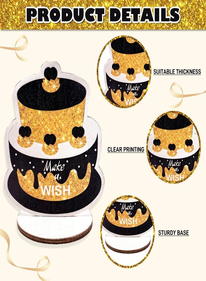 PAMBO Happy Birthday Table Decorations & Centerpieces - 12-Piece Black & Gold Wooden Glitter Party Decor Set | Elegant & Reusable Birthday Supplies for Men, Women & Kids - Image 3