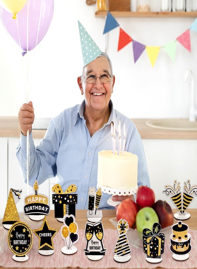 PAMBO Happy Birthday Table Decorations & Centerpieces - 12-Piece Black & Gold Wooden Glitter Party Decor Set | Elegant & Reusable Birthday Supplies for Men, Women & Kids - Image 5