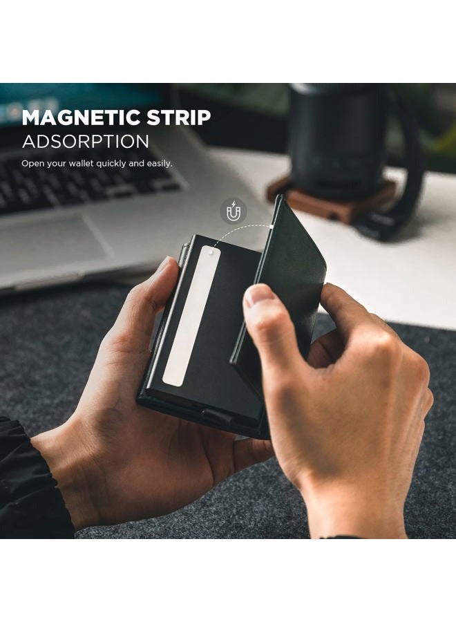 VULKIT حامل بطاقة الائتمان مع قسم للنقود ورق RFID مانع للقراءة محفظة جلدية مع نافذة للهوية (أخضر) - Image 4