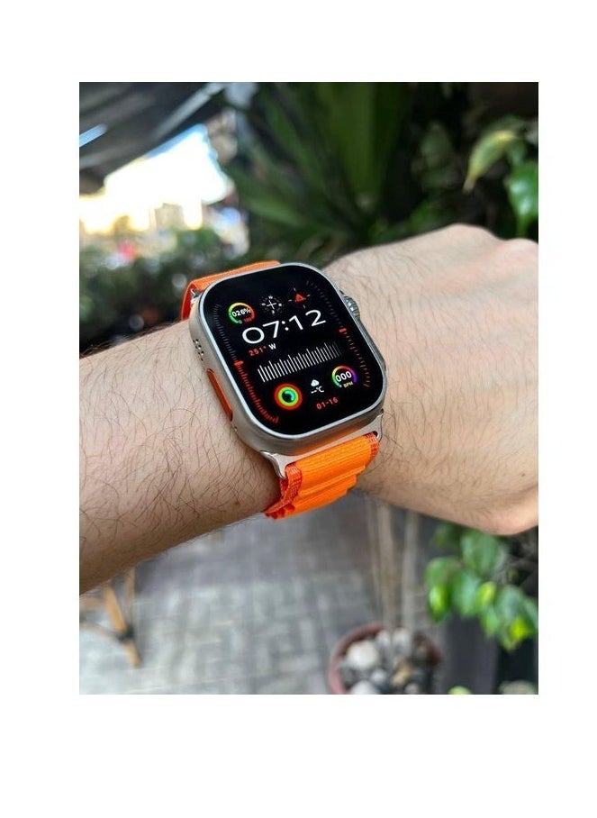 W&O - X9 Plus Ultra 2 Smart Watch Super Amoled Screen -  49mm - 2.2inch Full Screen - Aluminum Case With 2 straps Silicone & Fabric - Wireless Charge - Orange - Image 1
