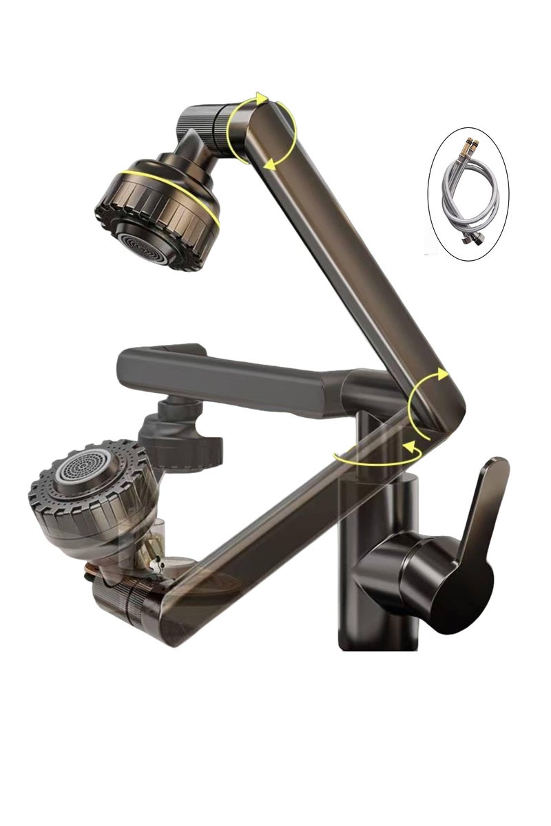 Universal bathroom faucet with 1080° rotation, 2 water flow modes, and a robotic arm that rotates the faucet. Suitable for bathroom and kitchen sinks. (Gunmetal black finish) - Image 1