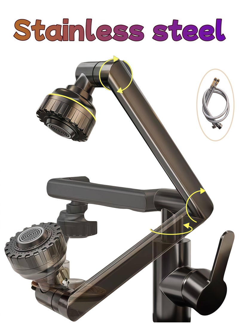 Tōngyòng yùshì shuǐlóngtóu, bùxiùgāng cáizhì, kě 1080°xuánzhuǎn, pèibèi liǎng zhǒng shuǐliú móshì, bìng pèi yǒu jīxiè bì xuánzhuǎn shuǐlóngtóu. Shìyòng yú yùshì hé chúfáng shuǐcáo.(Qīngtóng sè) 60 / 5,000 Universal bathroom faucet in stainless steel with 1080° swivel, two water flow modes, and a robotic arm to rotate the faucet. Suitable for both bathroom and kitchen sinks. (Bronze) - Image 1