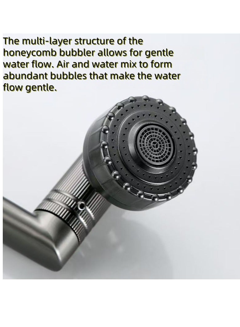 Tōngyòng yùshì shuǐlóngtóu, bùxiùgāng cáizhì, kě 1080°xuánzhuǎn, pèibèi liǎng zhǒng shuǐliú móshì, bìng pèi yǒu jīxiè bì xuánzhuǎn shuǐlóngtóu. Shìyòng yú yùshì hé chúfáng shuǐcáo.(Qīngtóng sè) 60 / 5,000 Universal bathroom faucet in stainless steel with 1080° swivel, two water flow modes, and a robotic arm to rotate the faucet. Suitable for both bathroom and kitchen sinks. (Bronze) - Image 3