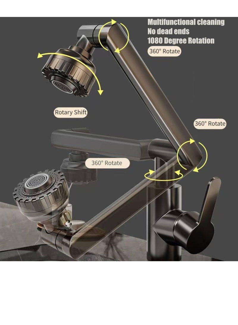 Tōngyòng yùshì shuǐlóngtóu, bùxiùgāng cáizhì, kě 1080°xuánzhuǎn, pèibèi liǎng zhǒng shuǐliú móshì, bìng pèi yǒu jīxiè bì xuánzhuǎn shuǐlóngtóu. Shìyòng yú yùshì hé chúfáng shuǐcáo.(Qīngtóng sè) 60 / 5,000 Universal bathroom faucet in stainless steel with 1080° swivel, two water flow modes, and a robotic arm to rotate the faucet. Suitable for both bathroom and kitchen sinks. (Bronze) - Image 4