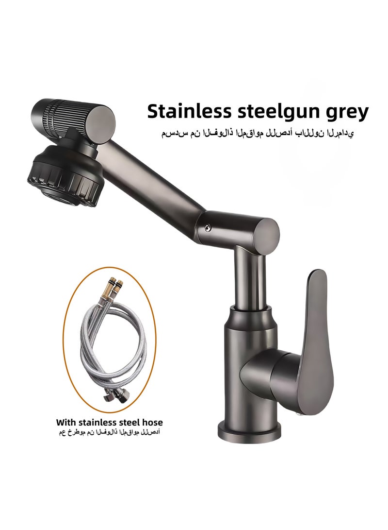 Tōngyòng yùshì shuǐlóngtóu, bùxiùgāng cáizhì, kě 1080°xuánzhuǎn, pèibèi liǎng zhǒng shuǐliú móshì, bìng pèi yǒu jīxiè bì xuánzhuǎn shuǐlóngtóu. Shìyòng yú yùshì hé chúfáng shuǐcáo.(Qīngtóng sè) 60 / 5,000 Universal bathroom faucet in stainless steel with 1080° swivel, two water flow modes, and a robotic arm to rotate the faucet. Suitable for both bathroom and kitchen sinks. (Bronze) - Image 2