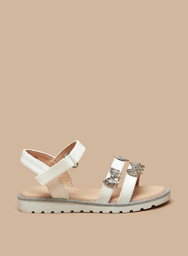 JUNIORS Girls Bow Embellished Sandals With Hook And Loop Closure