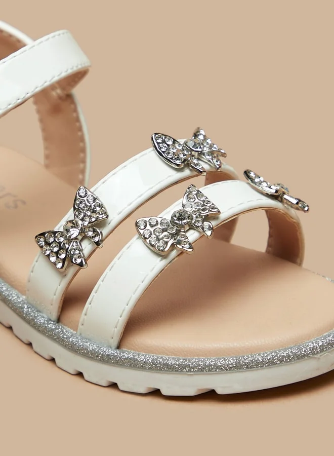 JUNIORS Girls Bow Embellished Sandals With Hook And Loop Closure
