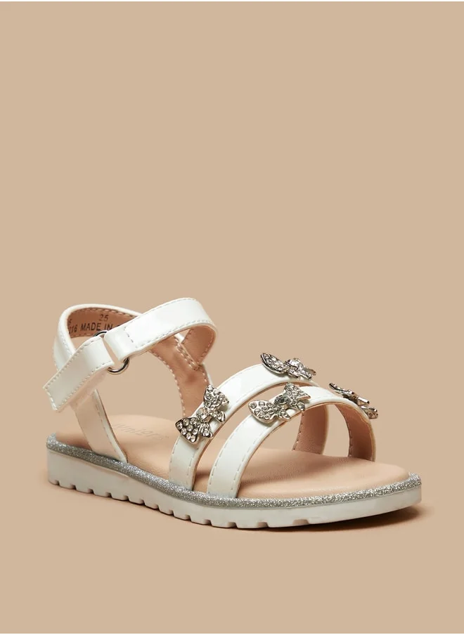 جونيورز Girls Bow Embellished Sandals With Hook And Loop Closure