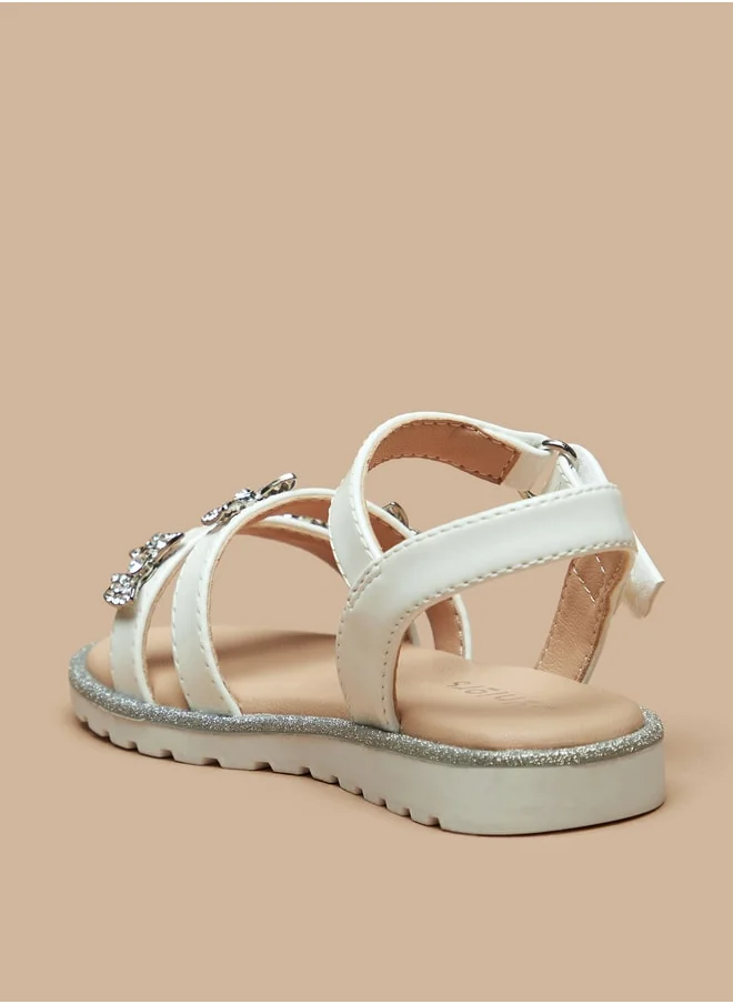 جونيورز Girls Bow Embellished Sandals With Hook And Loop Closure