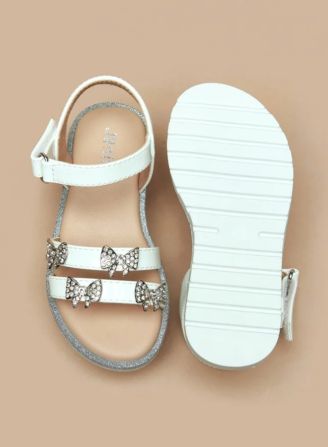 JUNIORS Girls Bow Embellished Sandals With Hook And Loop Closure