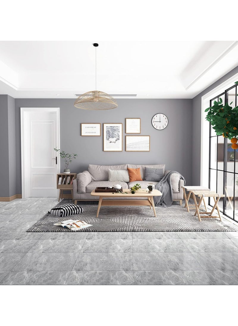 AUTOYSUR - 12pcs Marble Tile Stickers,Wall Sticker Self-adhesive,3D Wall Panel,15.7"x31.5"Peel and Stick Floor Tile for Home Living Room Kitchen Bathroom Decor Grey - Image 1