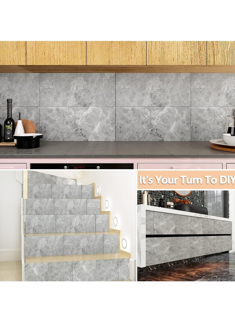AUTOYSUR - 12pcs Marble Tile Stickers,Wall Sticker Self-adhesive,3D Wall Panel,15.7"x31.5"Peel and Stick Floor Tile for Home Living Room Kitchen Bathroom Decor Grey - Image 1