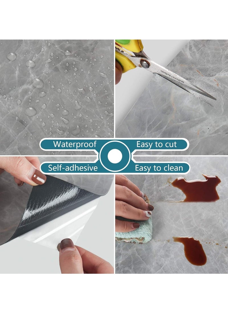 AUTOYSUR - 12pcs Marble Tile Stickers,Wall Sticker Self-adhesive,3D Wall Panel,15.7"x31.5"Peel and Stick Floor Tile for Home Living Room Kitchen Bathroom Decor Grey - Image 1