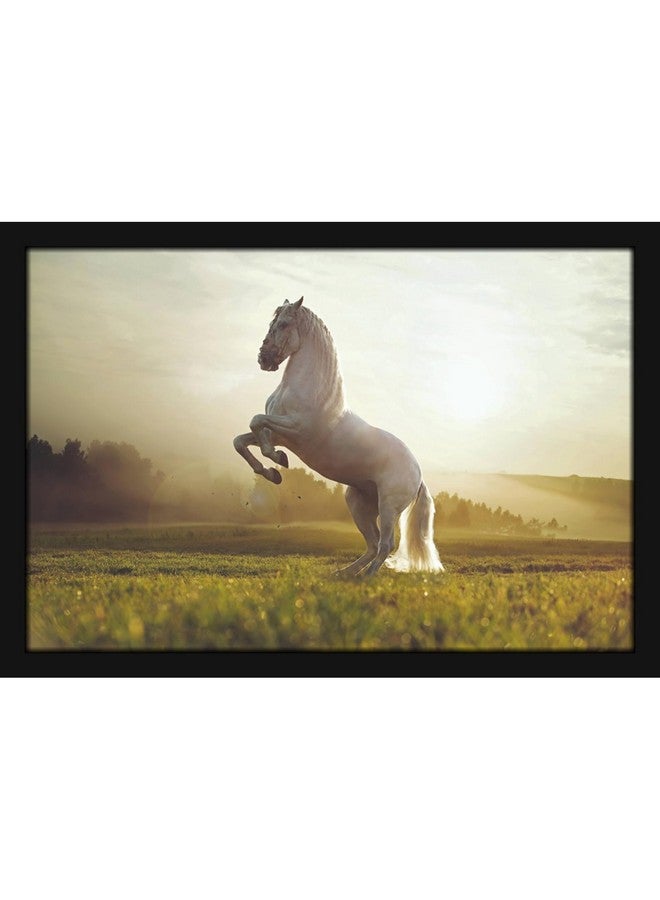 Mad Masters White Running Horse Painting Aesthetic Hanging Photo Frame Decorative Item Home Decoration and Wall Decor for Living Room and Bedroom (MM 1510, 8x12 Inch, Paper, Without Plexi Glass) - Image 1