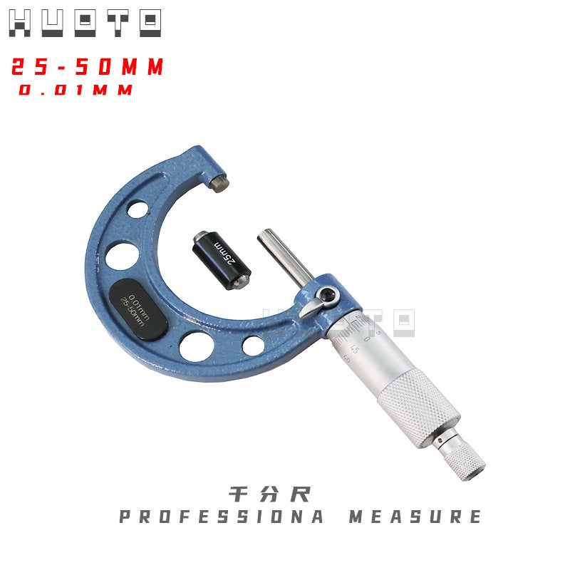 HUOTO 25/50/75/100mm mechanical outside micrometer metric inch system 25-50mm (0.01) Micrometer Metric Blue QFCYK-50 