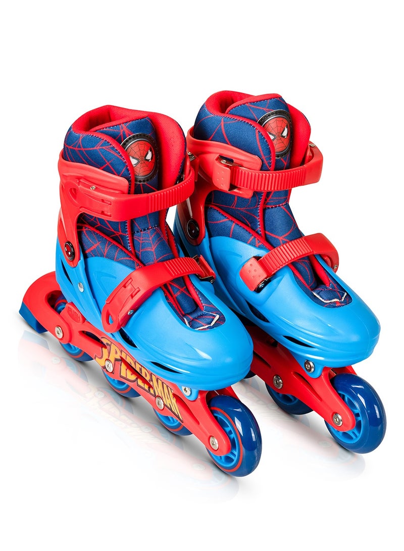 Spartan Spiderman 2â€‘inâ€‘1 Skates for Kids Size XS 27â€“30 | Convertible Roller to Inline Skates | Durable Plastic Chassis & Hardshell Boot | 64mm PVC Wheels | 608Z Bearings | Marvel Fun â€“ SPâ€‘1027 - Image 1