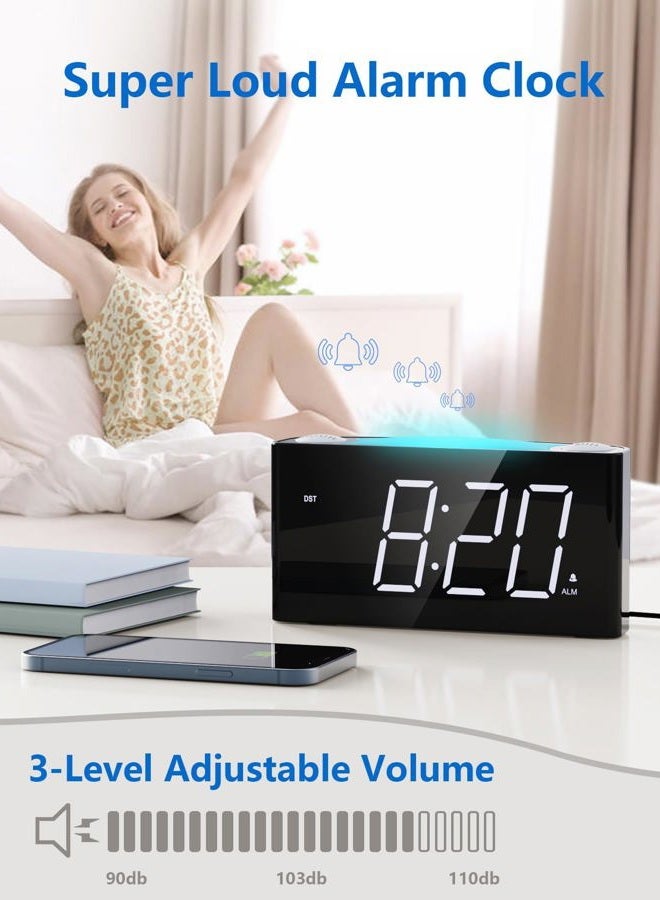 Mesqool Digital Alarm Clock for Bedroom, 7.5" Big Display, 7-Color Night Light,USB & Type C Charger, Dimmer,12/24 H,Plug-in Easy to Set Alarm Clock for Teens, Kids, Heavy Sleepers - Image 3