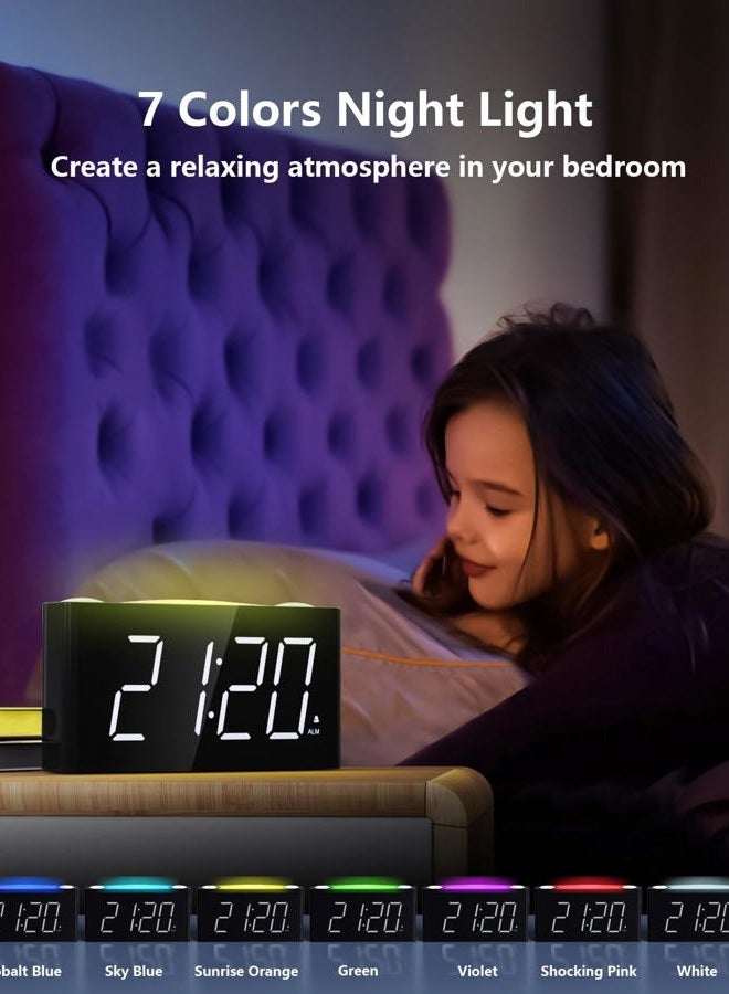 Mesqool Digital Alarm Clock for Bedroom, 7.5" Big Display, 7-Color Night Light,USB & Type C Charger, Dimmer,12/24 H,Plug-in Easy to Set Alarm Clock for Teens, Kids, Heavy Sleepers - Image 4
