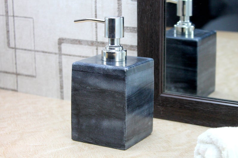 KLEO Soap/ Lotion Dispenser - Made of Genuine Natural Multicolor Stone in Black/Grey Color - Luxury Bathroom Accessories Bath Set - Image 2