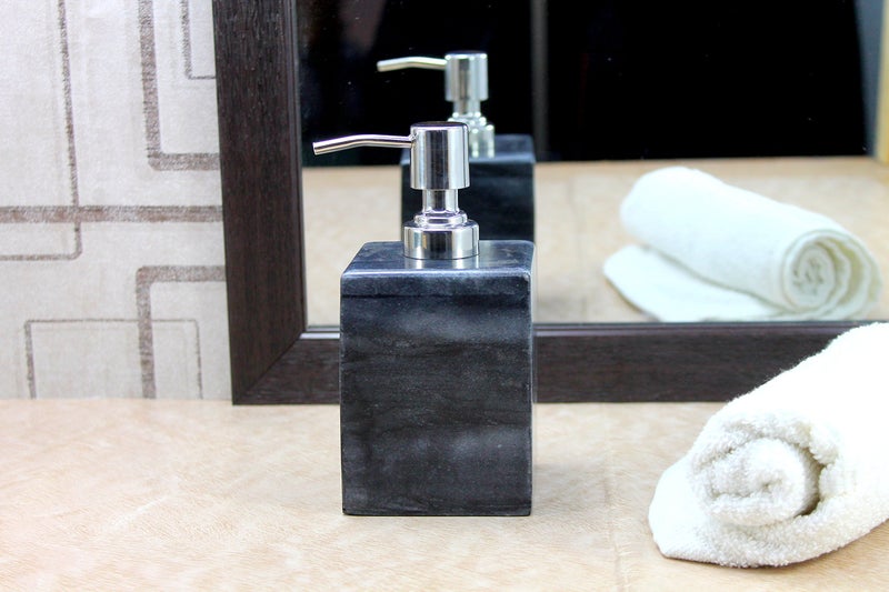 KLEO Soap/ Lotion Dispenser - Made of Genuine Natural Multicolor Stone in Black/Grey Color - Luxury Bathroom Accessories Bath Set - Image 3