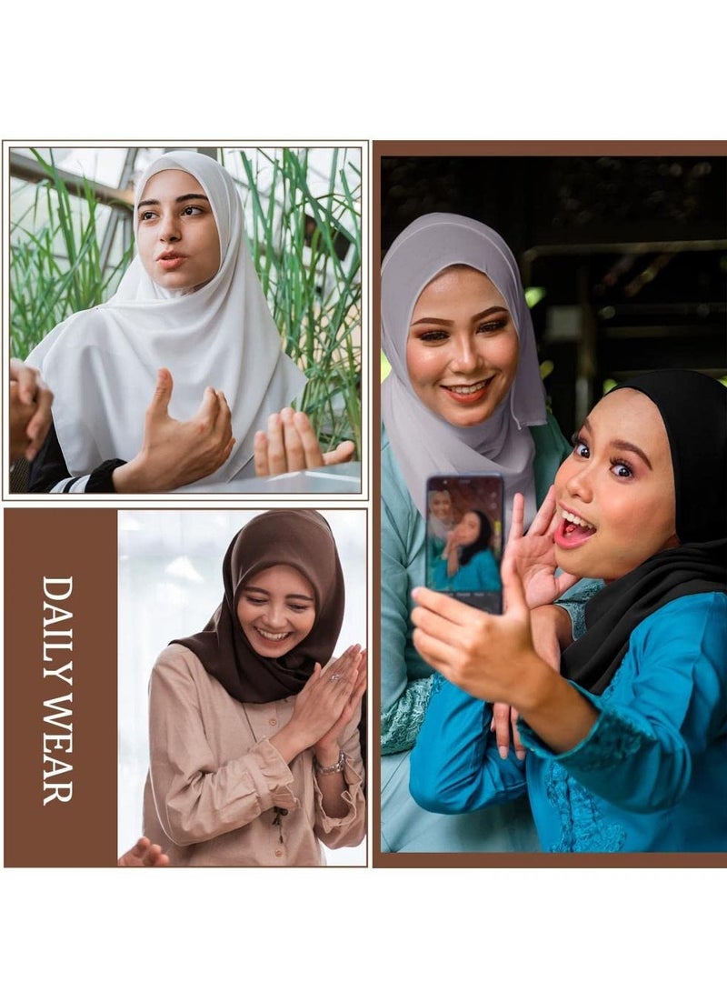 حجاب فوري مع غطاء، أغطية رأس شيفون بلون واحد بتصميم إسلامي، قبعات ناعمة طويلة تحت الوشاح مع غطاء سفلي، عمامة إسلامية، غطاء حجاب مودال، غطاء كامل، شال، قبعة للنساء للارتداء اليومي - رمادي - Image 5