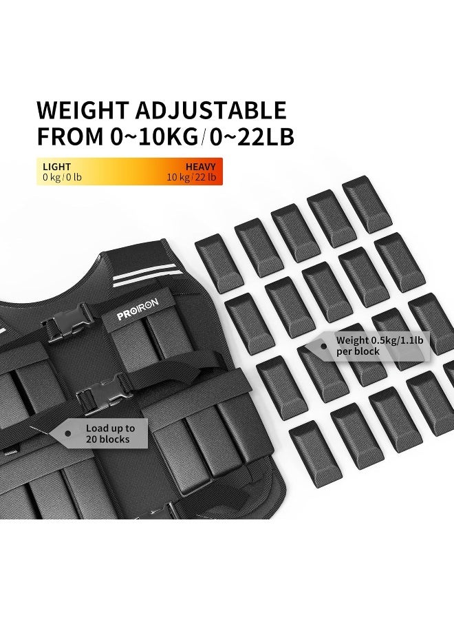 PROIRON سترة PROIRON القابلة للتعديل بوزن إضافي، 20 حزمة وزن، سترة وزن للرجال والنساء مع شريط عاكس للجري وتدريب القوة والتمارين الرياضية والمشي واللياقة البدنية في المنزل، أسود - Image 2