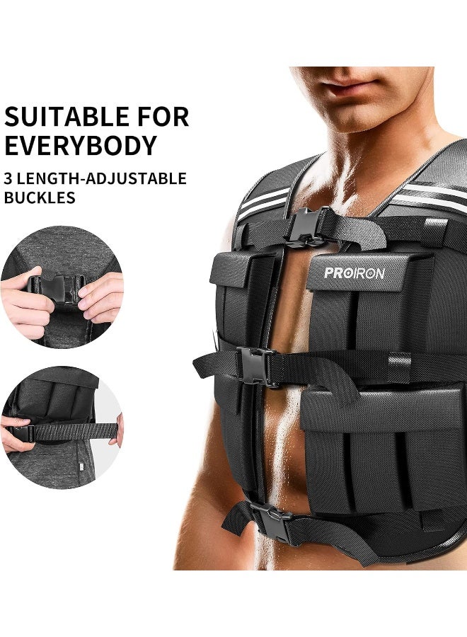 PROIRON سترة PROIRON القابلة للتعديل بوزن إضافي، 20 حزمة وزن، سترة وزن للرجال والنساء مع شريط عاكس للجري وتدريب القوة والتمارين الرياضية والمشي واللياقة البدنية في المنزل، أسود - Image 4