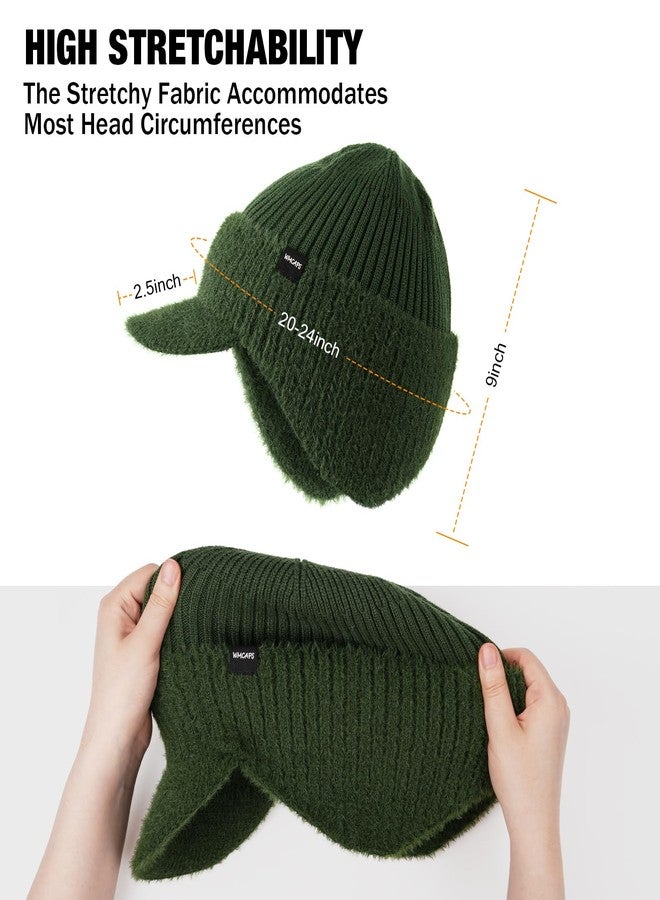 Wmcaps Winter Beanie with Brim and Ear Flaps, Fleece Lined Warm Knit Hat for Men Women Outdoor Thermal Stocking Cap, Agreen, One size - Image 3