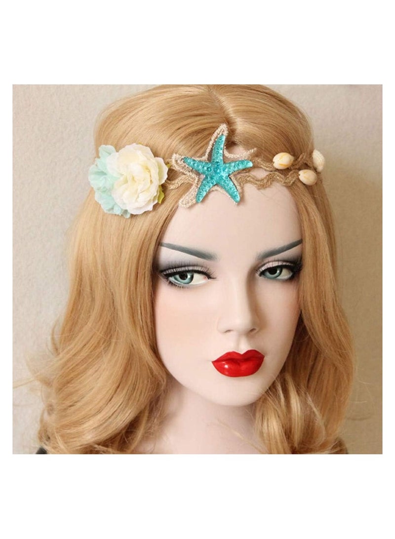 KASTWAVE Seashell Star Headband for Girls, Mermaid Hair Accessories Elastic Ocean Hair Band, Bohemian Headdress Forehead Hairband, 2Pcs - Image 2