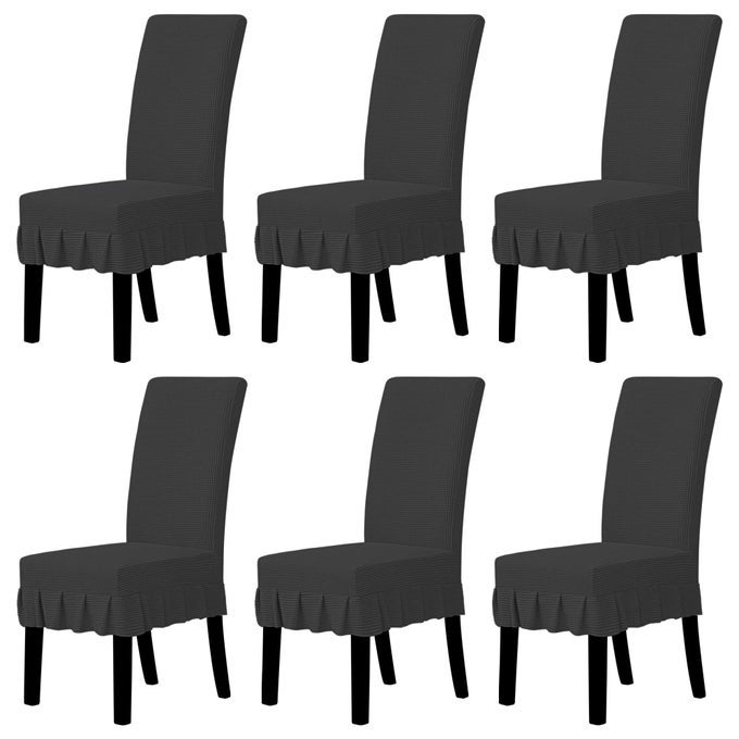 EASYGOING DINING CHAIR COVERS STRETCH PARSONS CHAIR SLIPCOVER WITH SKIRT CHAIR COVERS FOR DINING ROOM RESTAURANT BANQUET 6 PCS DARK GRAY
