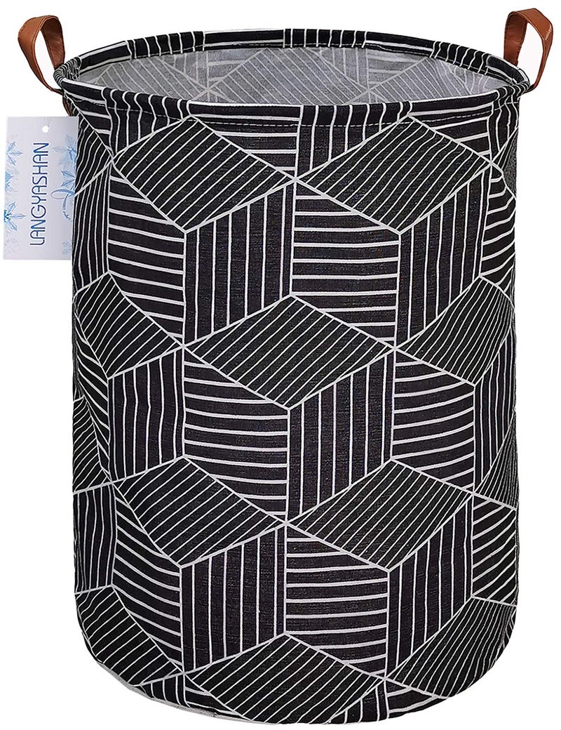 LANGYASHAN Laundry Basket Canvas Fabric Collapsible Organizer Basket for Storage Bin Toy Bins Gift Baskets Bedroom Clothes Children Nursery Hamper Black diamond