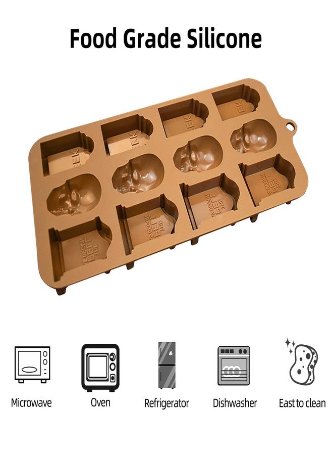 EDUEE Skull Chocolate Molds Halloween Gravestone Silicone Molds for Ice Cube Cupcake Cake Topper Decoration Set of 2 - Image 5