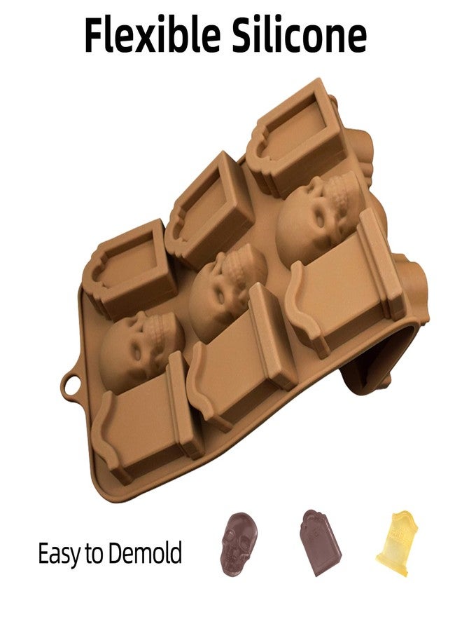 EDUEE Skull Chocolate Molds Halloween Gravestone Silicone Molds for Ice Cube Cupcake Cake Topper Decoration Set of 2 - Image 4