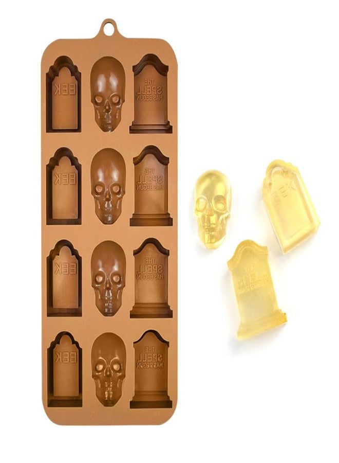 EDUEE Skull Chocolate Molds Halloween Gravestone Silicone Molds for Ice Cube Cupcake Cake Topper Decoration Set of 2 - Image 3
