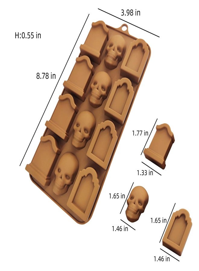 EDUEE Skull Chocolate Molds Halloween Gravestone Silicone Molds for Ice Cube Cupcake Cake Topper Decoration Set of 2 - Image 2