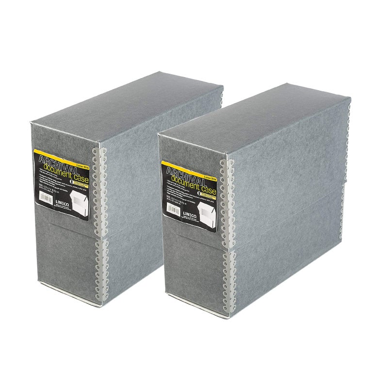 Lineco Archival Document Storage Box with Metal Edge AcidFree Gray Boxboard Organize and Store Files Prints Photos LetterSized Case 125 x 105 x 5 Wide Pack of 2