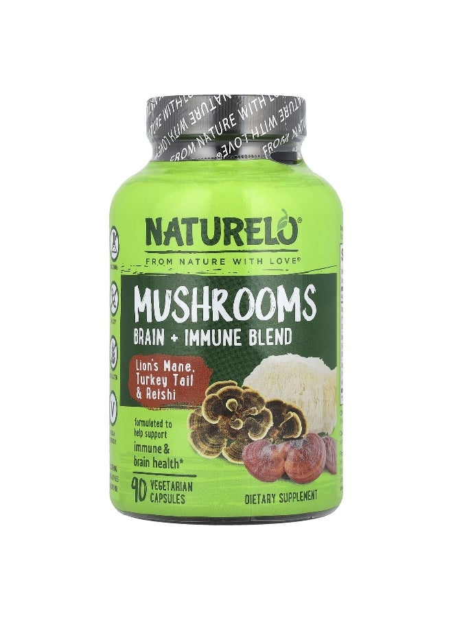 NATURELO NATURELO, Mushrooms, Brain + Immune Blend, 90 Vegetarian Capsules  - Image 1