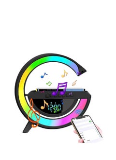 مصباح LED لاسلكي مع مكبر صوت بلوتوث - مضيء على شكل حرف G طاولة ذكي ومؤقت متغير اللون شاحن ساعة منبه وحامل بجانب السرير للمنزل رقمي