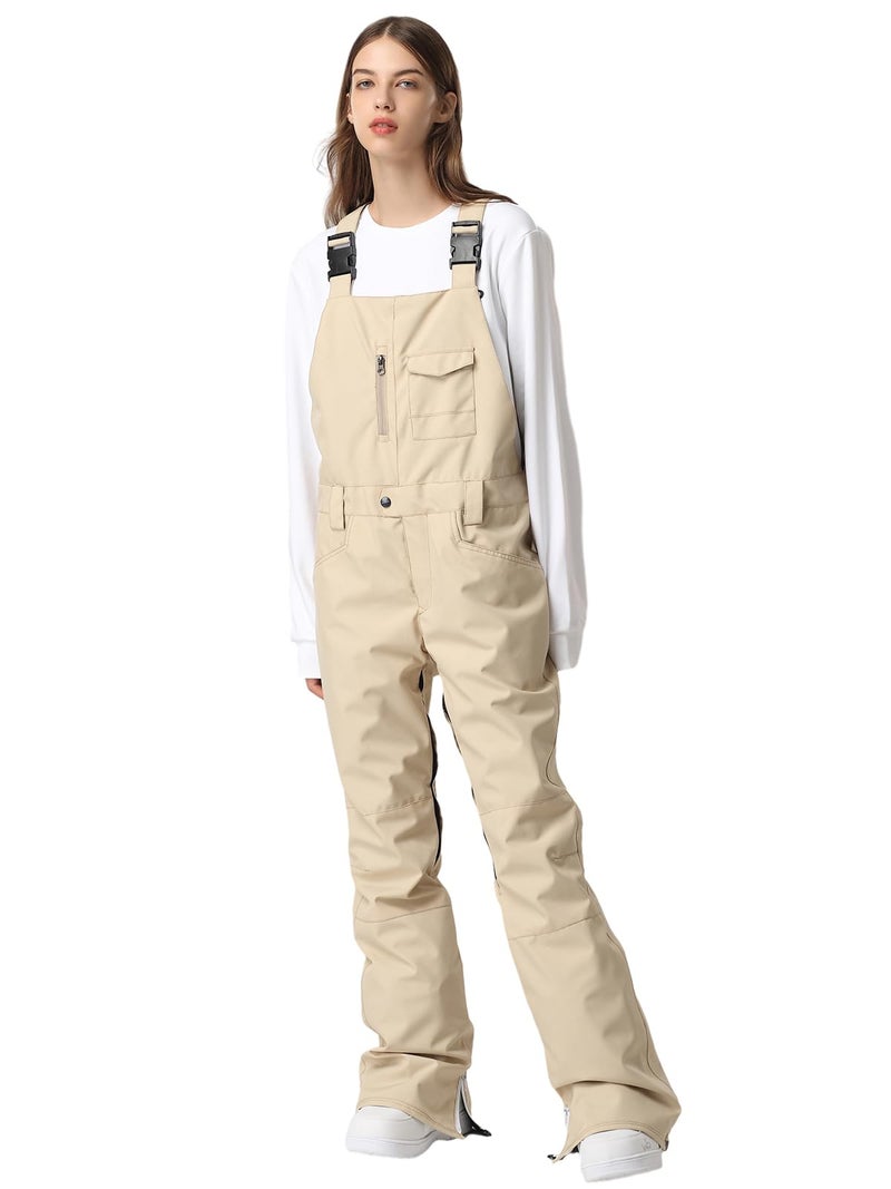 SEARIPE Womens Ski Pants Waterproof Ski Bibs Women Insulated Snow Bibs Adjustable Overalls Ripstop Snowboard Pant(Khaki,M) - Image 1