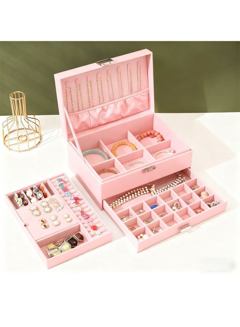 Jewelry Organizer Box for Women Girls, Jewelry Box 3-Tier Jewelry Display Case and Organizer,Lockable Jewelry Display Case Anti Tarnish,Varying Compartments for Necklaces, Bracelets, Rings