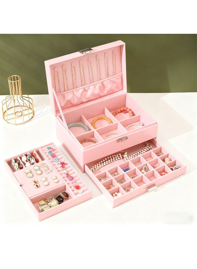 Bukela Jewelry Organizer Box for Women Girls, Jewelry Box 3-Tier Jewelry Display Case and Organizer,Lockable Jewelry Display Case Anti Tarnish,Varying Compartments for Necklaces, Bracelets, Rings - Image 1