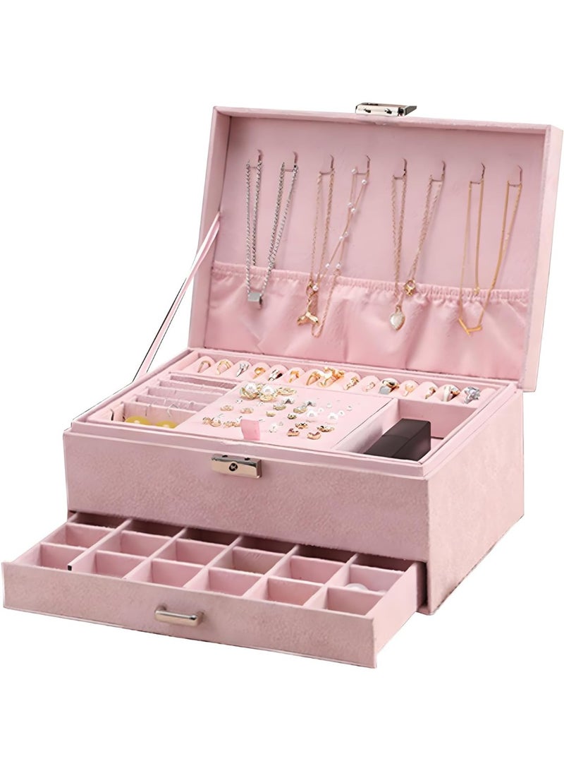 Bukela Jewelry Organizer Box for Women Girls, Jewelry Box 3-Tier Jewelry Display Case and Organizer,Lockable Jewelry Display Case Anti Tarnish,Varying Compartments for Necklaces, Bracelets, Rings - Image 3
