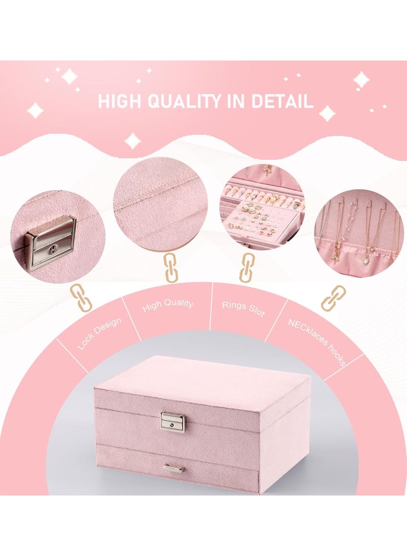 Jewelry Organizer Box for Women Girls, Jewelry Box 3-Tier Jewelry Display Case and Organizer,Lockable Jewelry Display Case Anti Tarnish,Varying Compartments for Necklaces, Bracelets, Rings