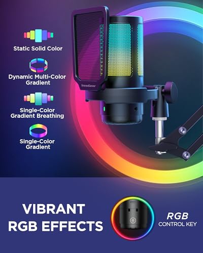 InnoGear Gaming USB Microphone, Noise Cancellation Condenser Mic with Mute, Gain, RGB Indicator, Boom Arm Stand for Streaming, Podcast, Twitch, YouTube, Discord, PC, Computer, PS4, PS5, Mac, Black - Image 5
